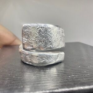 Intricate Silver spoon ring hand engraved scroll pick your size
